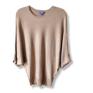 Vivienne Tam Batwing Knit Top S Tan Neutral Coastal Casual Career Minimalist